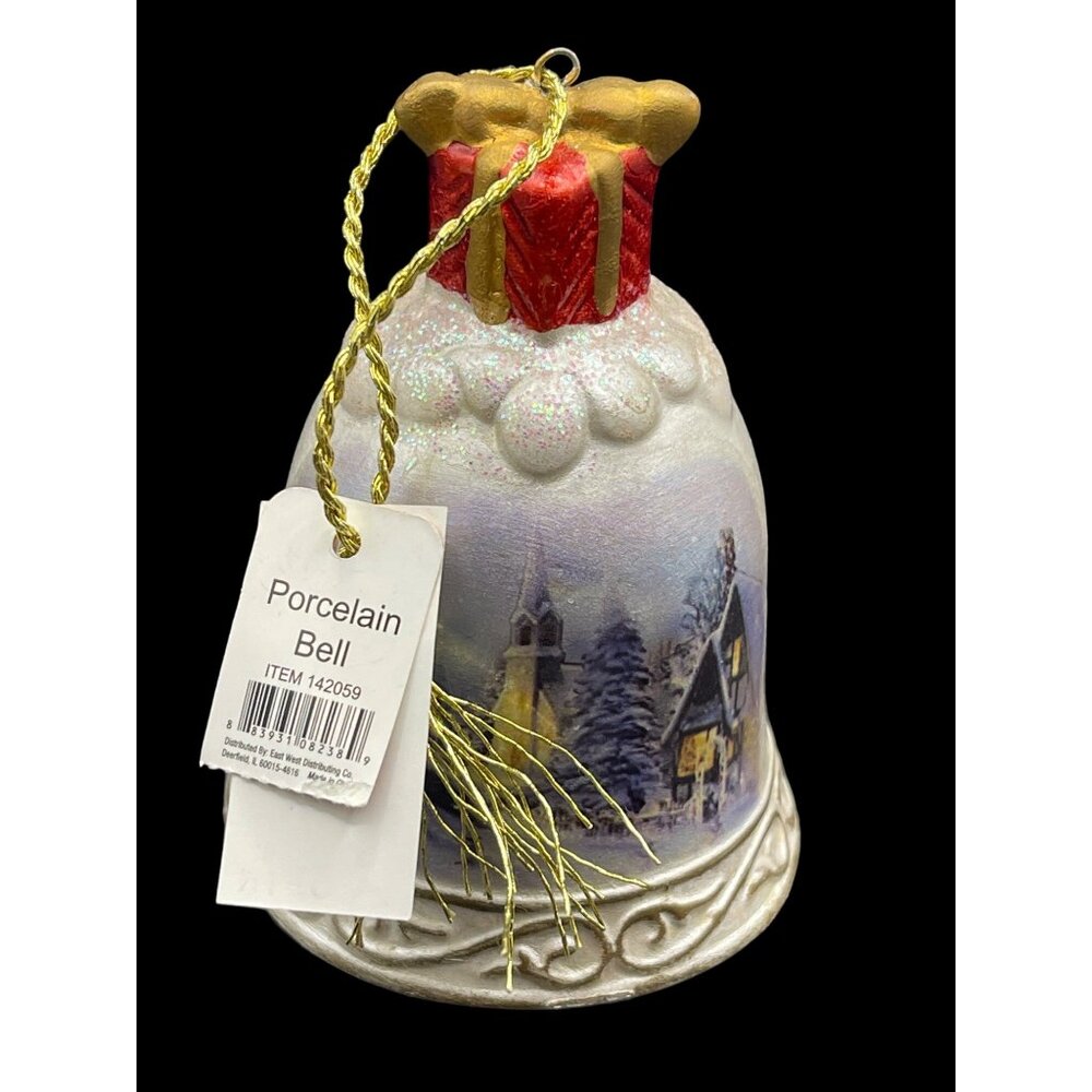 NWT Vtg Porcelain Church Christmas Holiday Ornament Bell 3.5" Tall x 2.75”D - Picture 5 of 7